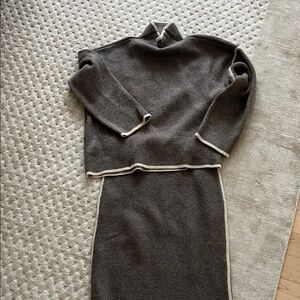 Zara women’s grey/beige and Cream Turtleneck Sweater Set with skirt